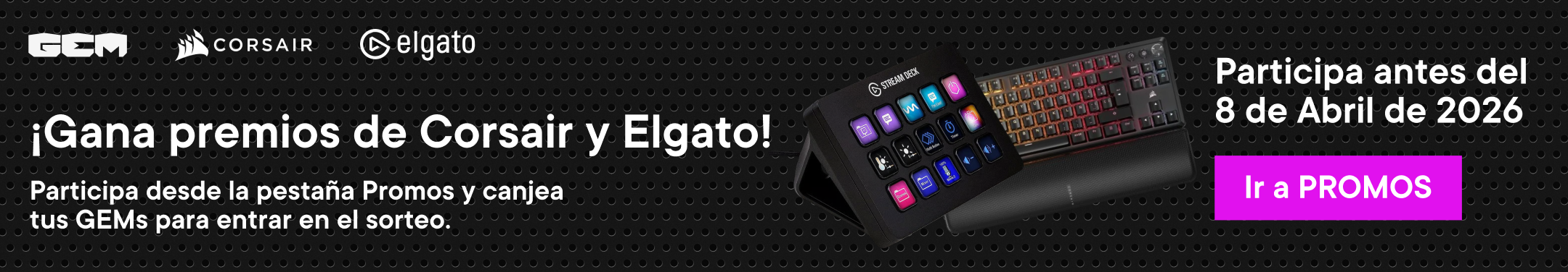 Consigue premios de Corsair y Elgato participando y canjea tus GEMs en Recompensas GEMs
